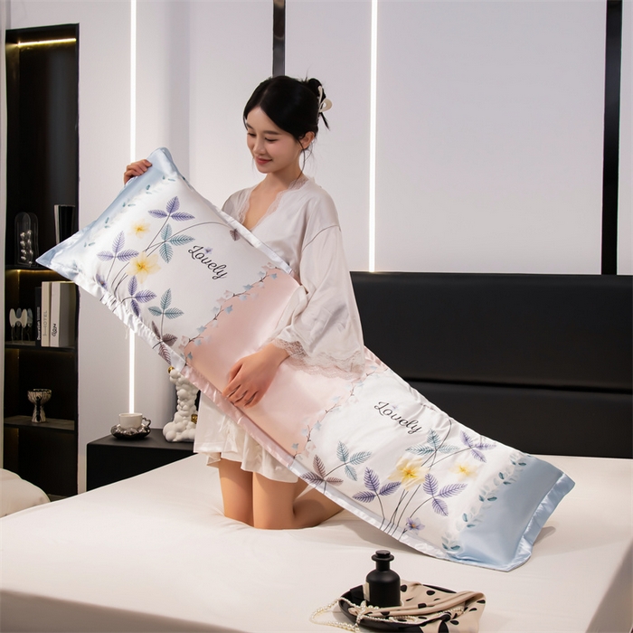 91家纺网 家纺一手货源 找家纺 梦舒羽 2025新款可水洗冰丝双人枕套凉爽情侣枕头套枕芯套 花曳