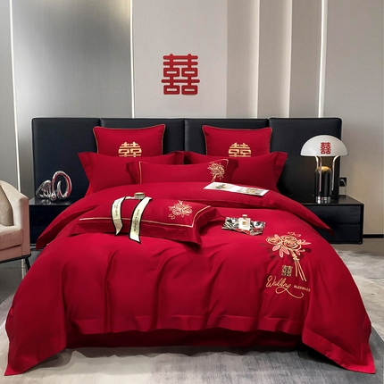 91家纺网 家纺一手货源 找家纺 （总）甜咪咪婚庆 2025新款纯棉全棉面料刺绣结婚 婚庆 四件套 多件套  小红书推荐热款