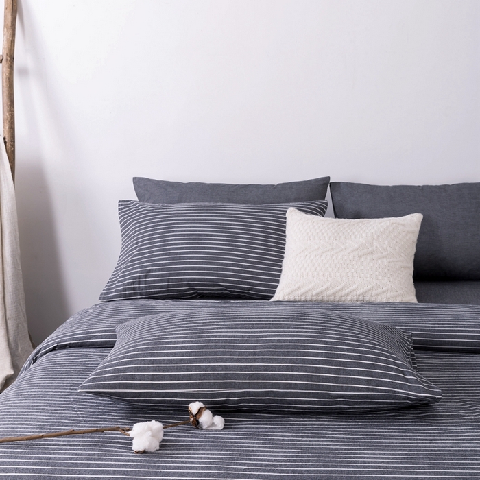 91家纺网 家纺一手货源 找家纺 玖弘家居 2025新款水洗棉单被套 黑细条