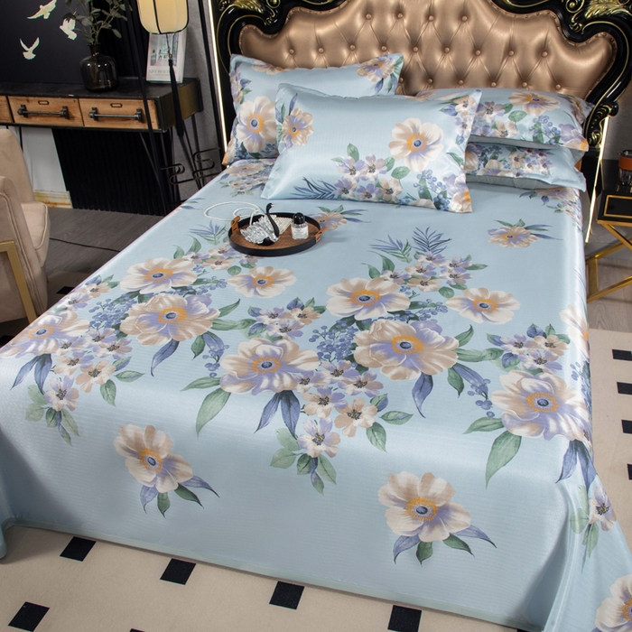 91家纺网 家纺一手货源 找家纺 肖恩毯业 2025新款印花斜纹冰丝席三件套 铃兰絮语