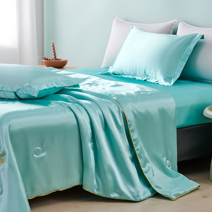 91家纺网 家纺一手货源 找家纺 梦尚舒 2025新款水洗真丝夏被冰丝空调被夏凉被子 水蓝-天丝夏被