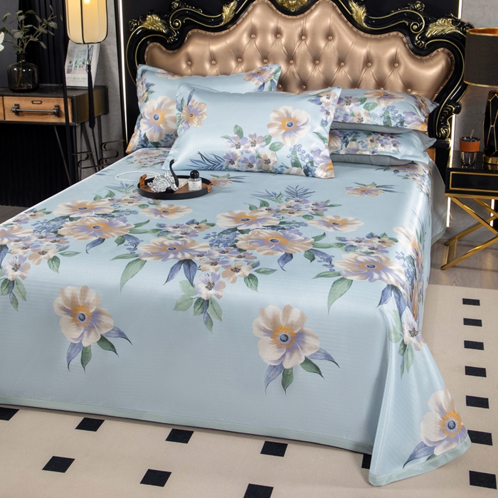 91家纺网 家纺一手货源 找家纺 肖恩毯业 2025新款印花斜纹冰丝席三件套 铃兰絮语