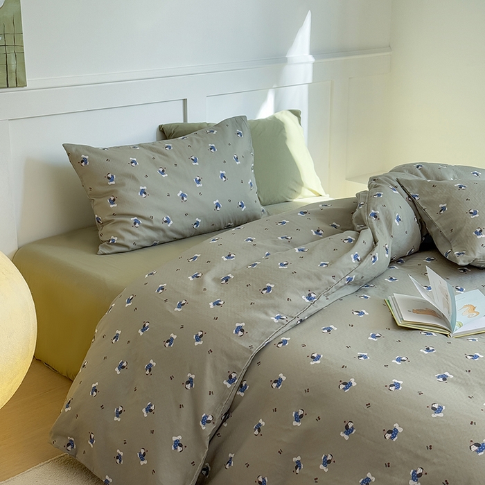 91家纺网 家纺一手货源 找家纺 2025新品全棉A类双层纱卡通风系列四件套 奶酪狗