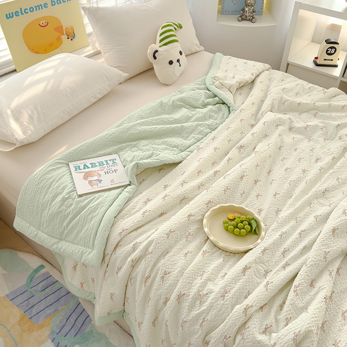 91家纺网 家纺一手货源 找家纺 2025新款A类印花泡泡纱大豆夏凉被被子被芯 蝴蝶结