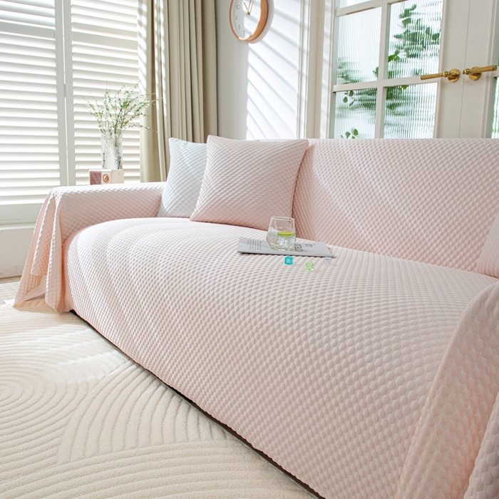 91家纺网 家纺一手货源 找家纺 沐沐 2026新款冰豆豆沙发巾 少女粉