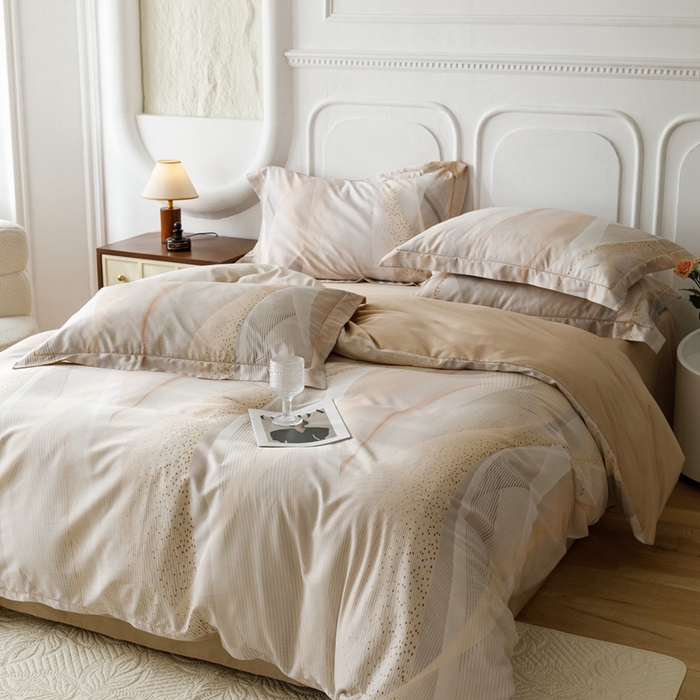 91家纺网 家纺一手货源 找家纺 金奇达2025新款【休闲午后】-轻氧水光莱赛尔四件套（标准号全网控价（折后券后）不低于258） 流金岁月