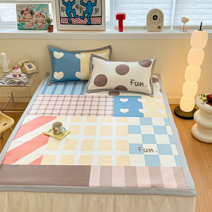 91家纺网 家纺一手货源 找家纺 川悦生活 2025新款大版凉感冰丝席三件套 格语