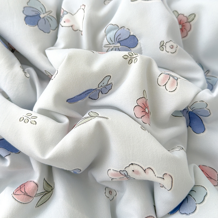 91家纺网 家纺一手货源 找家纺 芯恋家居 2025新款针织棉双层纱夏被夏被四件套 花园小兔