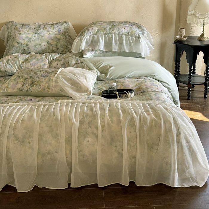 91家纺网 家纺一手货源 找家纺 艾米家居 2025新款法式裙边款天丝棉系列四件套 绿野仙踪裙边款