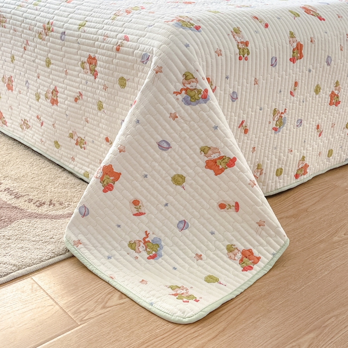 91家纺网 家纺一手货源 找家纺 857家居 2025新款针织双层纱床盖三件套 绿野仙踪