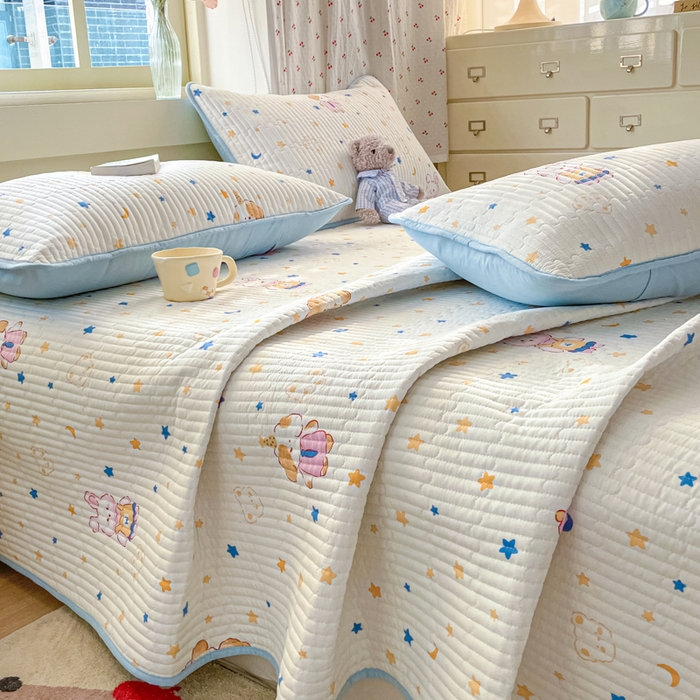 91家纺网 家纺一手货源 找家纺 857家居 2025新款针织双层纱床盖三件套 梦幻星辰