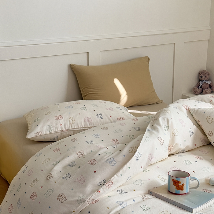 91家纺网 家纺一手货源 找家纺 2025新品全棉A类双层纱卡通风系列四件套 萌爪暖窝