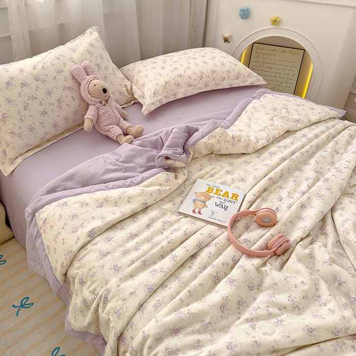 91家纺网 家纺一手货源 找家纺 芯恋家居 2025新款针织棉双层纱夏被夏被四件套 花漫里