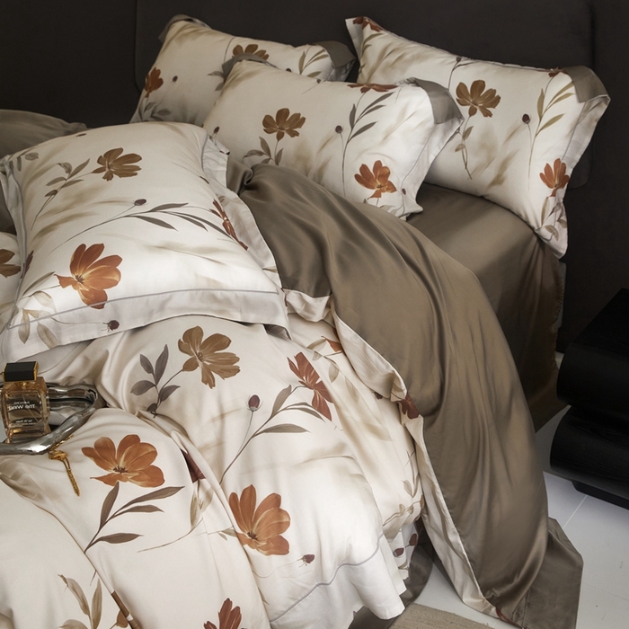 91家纺网 家纺一手货源 找家纺 金奇达2025新款【盛夏流年】-茧养莱赛尔四件套（标准号全网控价（折后券后）不低于258元） 幽兰寻香