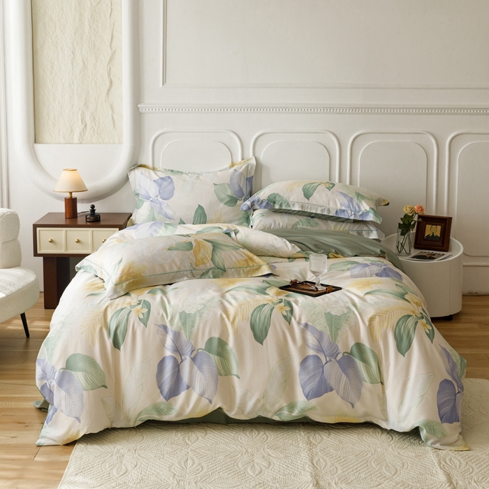 91家纺网 家纺一手货源 找家纺 金奇达2025新款【休闲午后】-轻氧水光莱赛尔四件套（标准号全网控价（折后券后）不低于258） 花悦吟兰