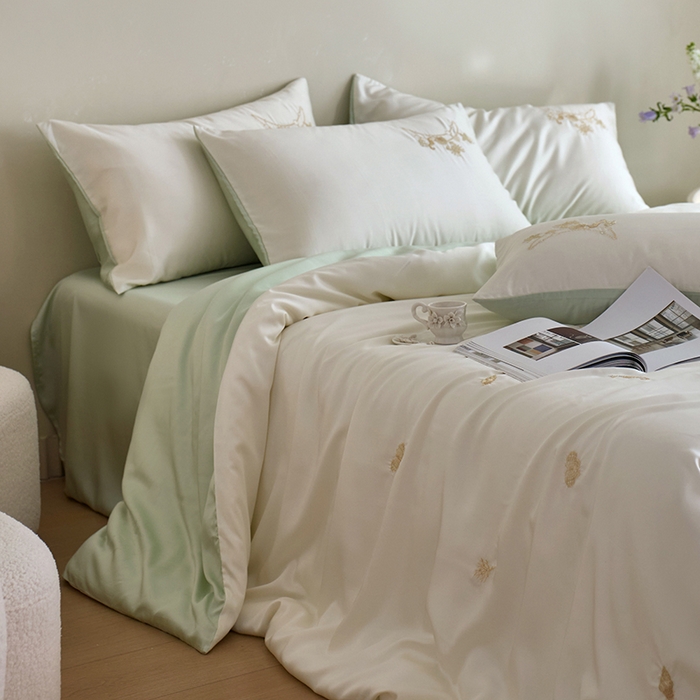 91家纺网 家纺一手货源 找家纺 千朵森 2025新款60s奥地利进口兰精天丝四件套-星慕 星慕-莱茵绿