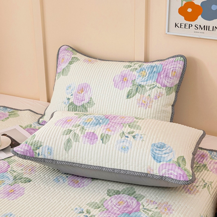 91家纺网 家纺一手货源 找家纺 情煊家纺 2025新款双面全棉夹棉枕套 假日玫瑰