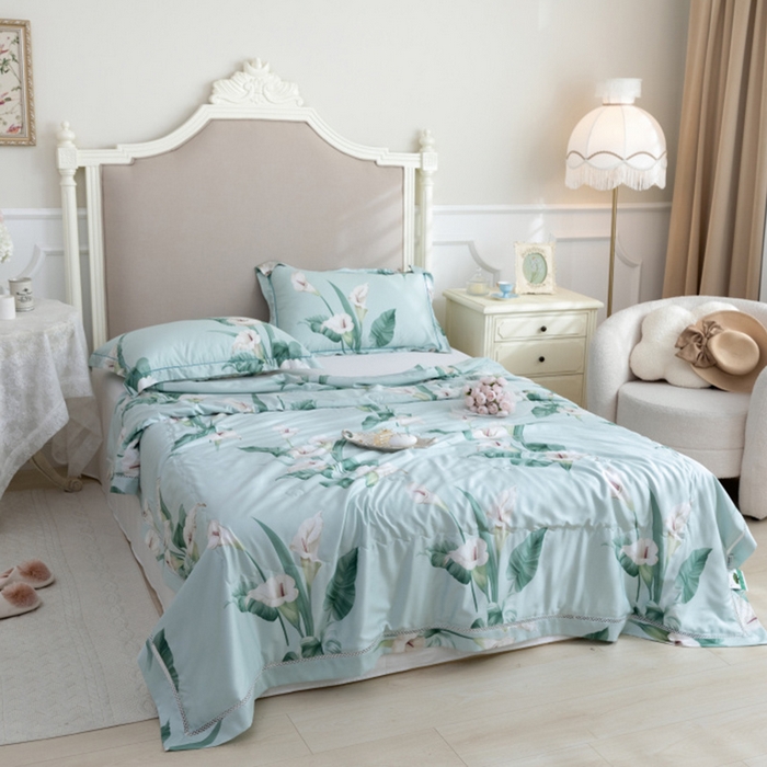 91家纺网 家纺一手货源 找家纺 棉生活家纺 2025新款春夏莫代尔天丝夏被 雅韵绿