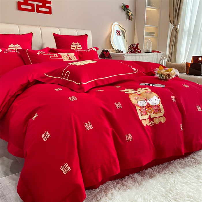 91家纺网 家纺一手货源 找家纺 甜咪咪婚庆 2025新款纯棉全棉面料刺绣结婚 婚庆 四件套 多件套  小红书推荐热款 喜多多