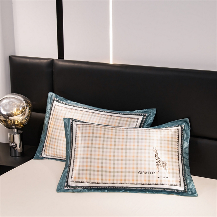 91家纺网 家纺一手货源 找家纺 梦舒羽 2025新款可水洗冰丝卡通枕套宿舍48x74cm单人凉爽枕头套 长颈鹿