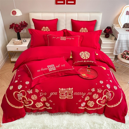 91家纺网 家纺一手货源 找家纺 甜咪咪婚庆 2025新款纯棉全棉面料刺绣结婚 婚庆 四件套 多件套  小红书推荐热款 一往情深