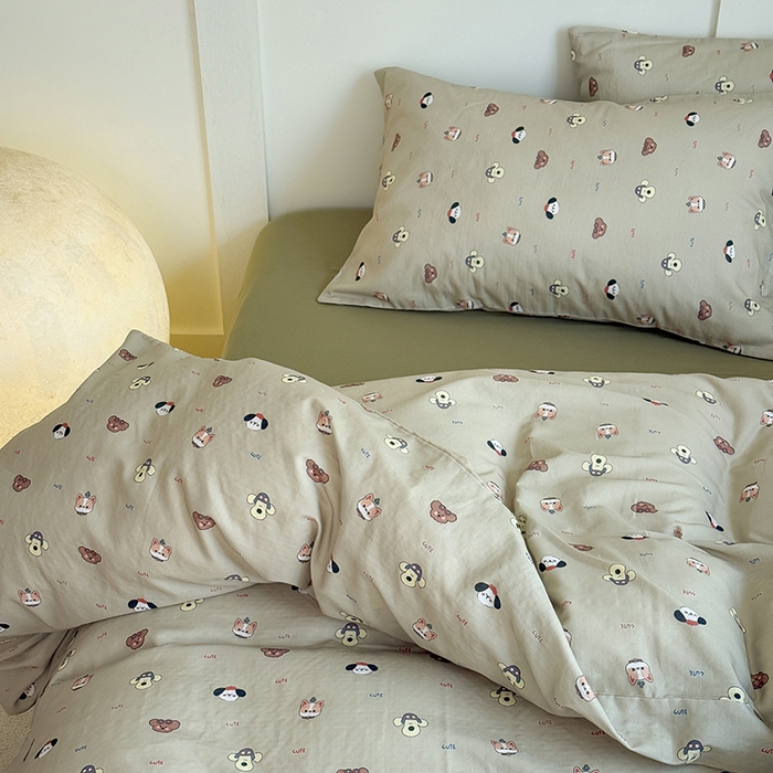 91家纺网 家纺一手货源 找家纺 2025新品全棉A类双层纱卡通风系列四件套 嬉皮狗