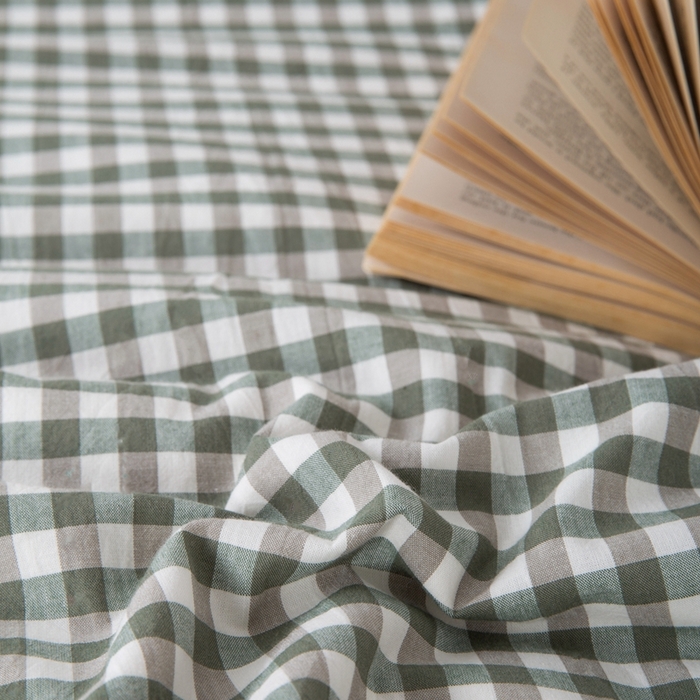 91家纺网 家纺一手货源 找家纺 玖弘家居 2025新款水洗棉单被套 绿小格