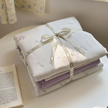 2025新款全棉有氧双层纱四件套-卡通系列 郁金香甜兔