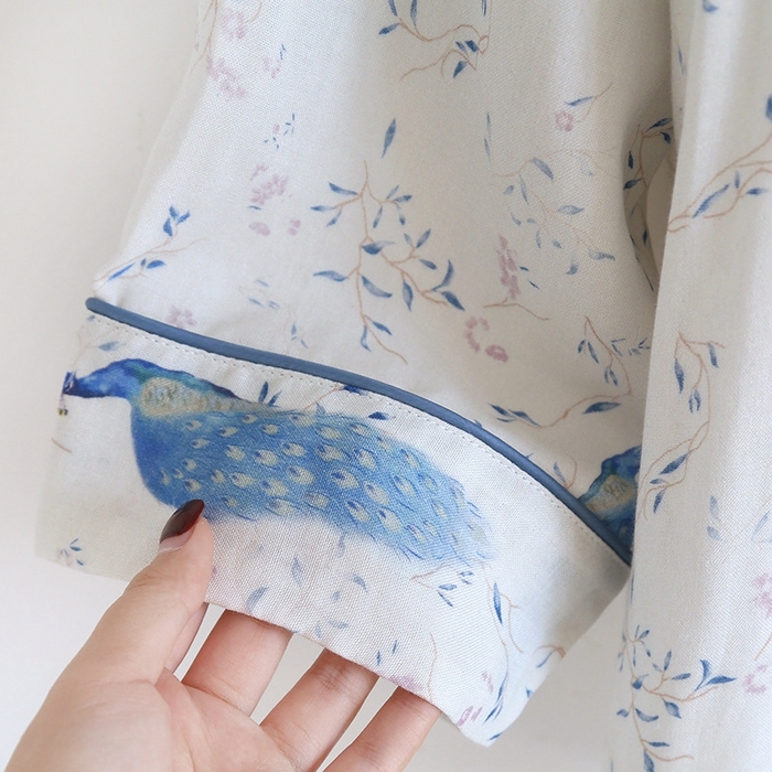 91家纺网 家纺一手货源 找家纺 洛兰沙家居馆【只代发】【只代发】 2025新款国风竹纤维鸟语花香春夏女睡衣大码长袖长裤自带凉感休闲套装 ls1308