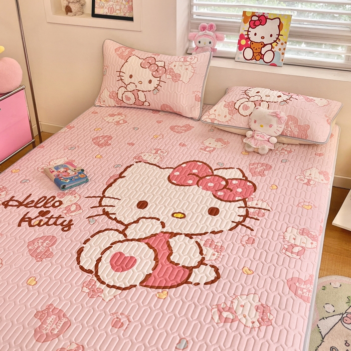 91家纺网 家纺一手货源 找家纺 金爱家 2025新款正版三丽鸥凉感乳胶凉席 爱心kt