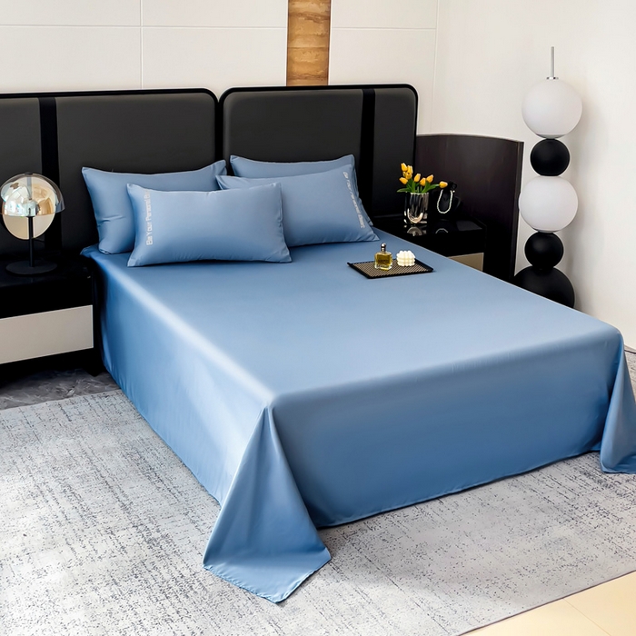 91家纺网 家纺一手货源 找家纺 纽缦家纺 2025新款纯色提花冰丝系列床单单件-单床单 水光蓝