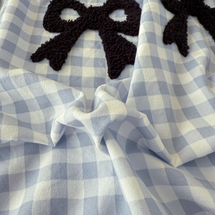 91家纺网 家纺一手货源 找家纺 米可2025新款水洗棉绣花花边款四件套 蝴蝶结-蓝