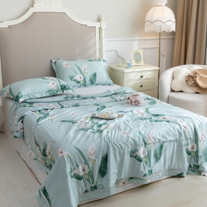 91家纺网 家纺一手货源 找家纺 棉生活家纺 2025新款春夏莫代尔天丝夏被 雅韵绿