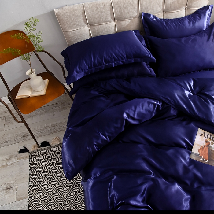 91家纺网 家纺一手货源 找家纺 经年 2025年特价款丝绸水洗冰丝四件套-单被套 直播爆款 深蓝