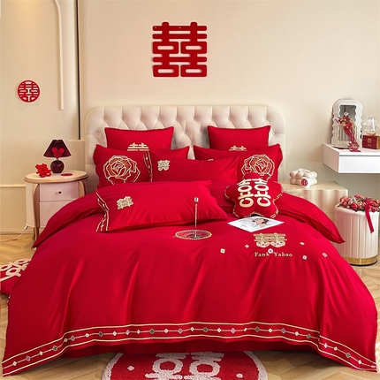 91家纺网 家纺一手货源 找家纺 甜咪咪婚庆 2025新款纯棉全棉面料刺绣结婚 婚庆 四件套 多件套  小红书推荐热款 幸福一生