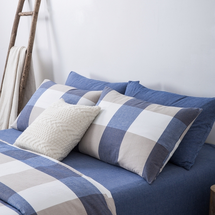 91家纺网 家纺一手货源 找家纺 玖弘家居 2025新款水洗棉单被套 蓝大格