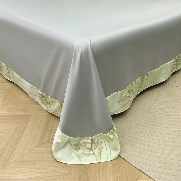 91家纺网 家纺一手货源 找家纺 满羽家纺 2025热款冰丝绸冰豆豆被夏被四件套凉感空调被(踩棉工艺)（吊边床单）-印花 花艺满园 浅绿