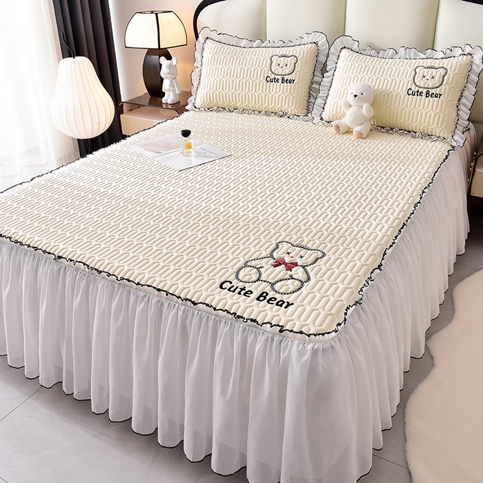 91家纺网 家纺一手货源 找家纺 炫拼家纺 2025新款coco熊床裙款乳胶凉席 coco熊-玉石白