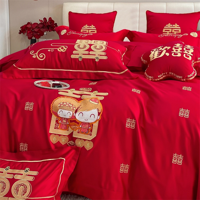 91家纺网 家纺一手货源 找家纺 甜咪咪婚庆 2025新款纯棉全棉面料刺绣结婚 婚庆 四件套 多件套  小红书推荐热款 喜多多