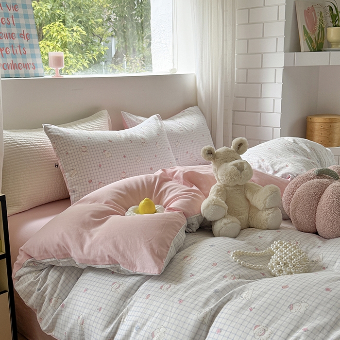 91家纺网 家纺一手货源 找家纺 2025新款全棉有氧双层纱四件套-卡通系列 甜宠修狗