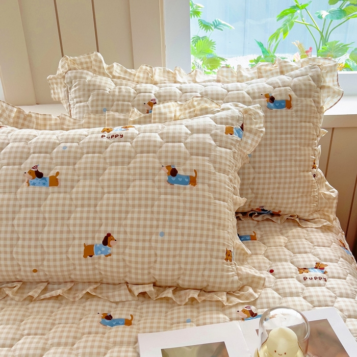 91家纺网 家纺一手货源 找家纺 情煊家纺 2025新款全棉印花小清新夹棉枕套 俏皮狗