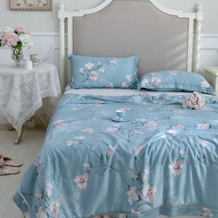 91家纺网 家纺一手货源 找家纺 棉生活家纺 2025新款春夏莫代尔天丝夏被 洛神蓝