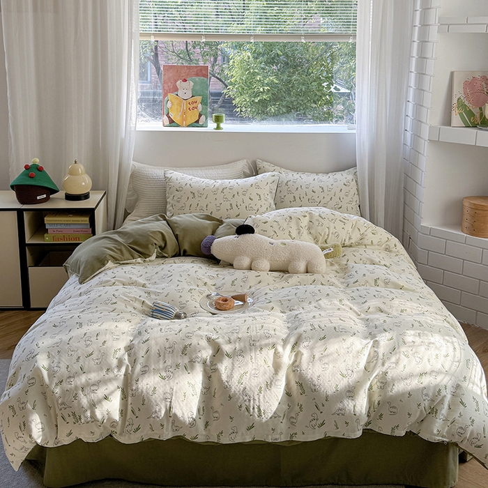 91家纺网 家纺一手货源 找家纺 2025新款全棉有氧双层纱四件套-卡通系列 快乐恐龙