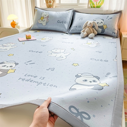 2025新款A类碳光冰丝印花凉席学生床席空调被夏被四件套配送买家秀 萌趣