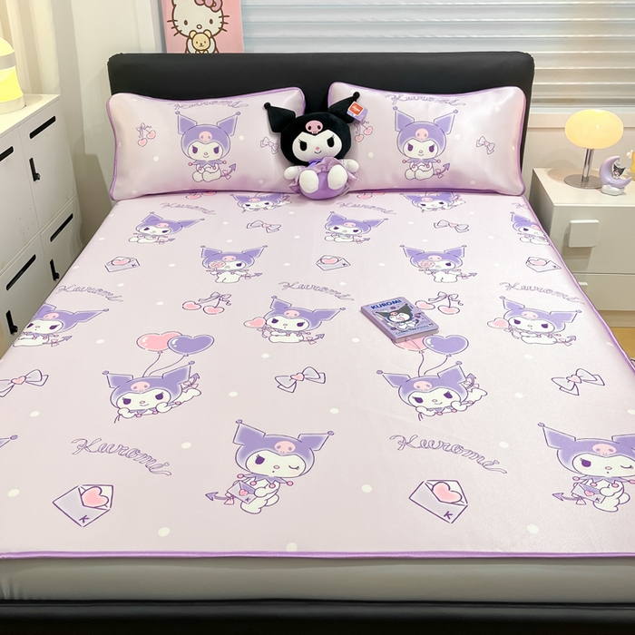 91家纺网 家纺一手货源 找家纺 暮思家居 2025新款三丽鸥正版授权数码印花A类可机洗1200D冰丝凉席三件套床笠款系列 床笠款-气球库洛米