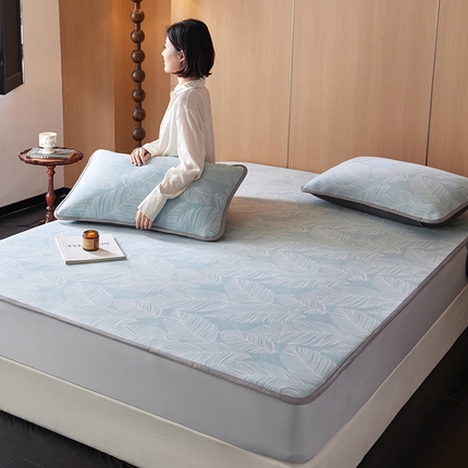 千朵森 2025新款冰岛冰感丝床笠款凉席三件套-风格二 冰岛-暮夜蓝