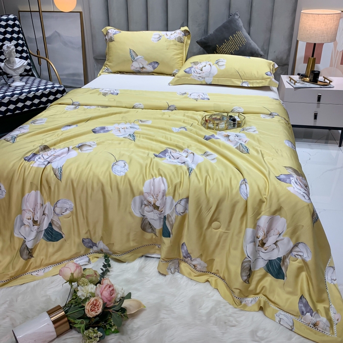 91家纺网 家纺一手货源 找家纺 棉生活家纺 2025新款春夏莫代尔天丝夏被 邂逅花语-黄