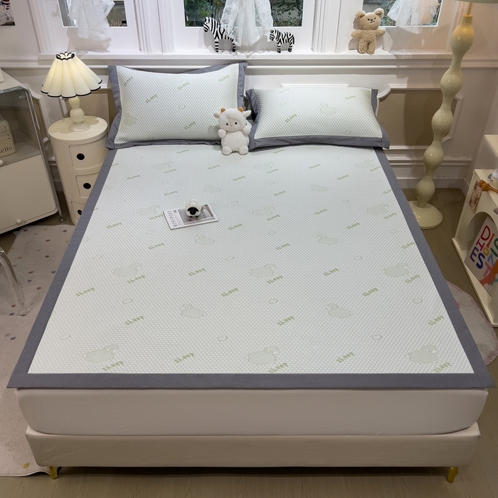 91家纺网 家纺一手货源 找家纺 卡初家居（原微来） 2025新款舒睡冰豆豆抱抱龙系列席子凉席 sheep sheep-绿（床席款）