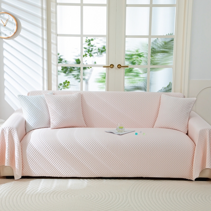 91家纺网 家纺一手货源 找家纺 沐沐 2026新款冰豆豆沙发巾 少女粉