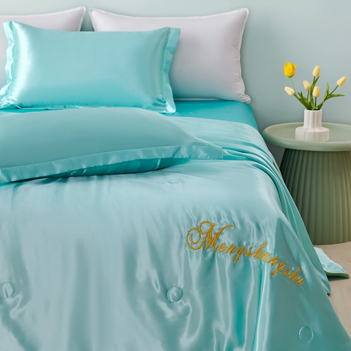 91家纺网 家纺一手货源 找家纺 梦尚舒 2025新款水洗真丝夏被冰丝空调被夏凉被子 水蓝-天丝夏被